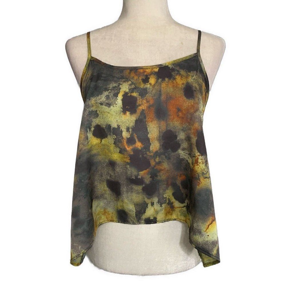 D.ra Urban Outfitters Gray Hot Yellow Orange Tie Dye Crop Flowy Tank Top Xs